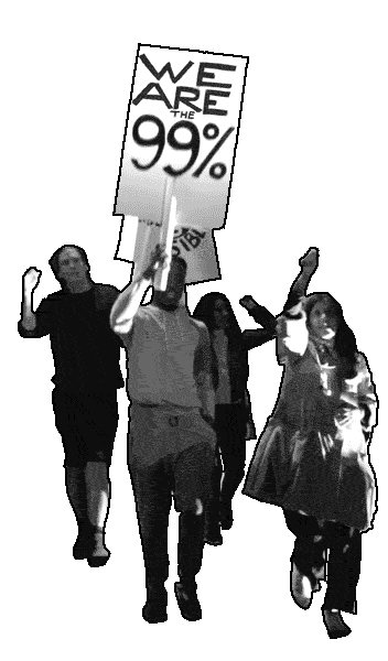 animated protesters walk forward