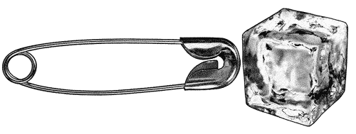 a safety pin opens and closes by a gyrating ice cube