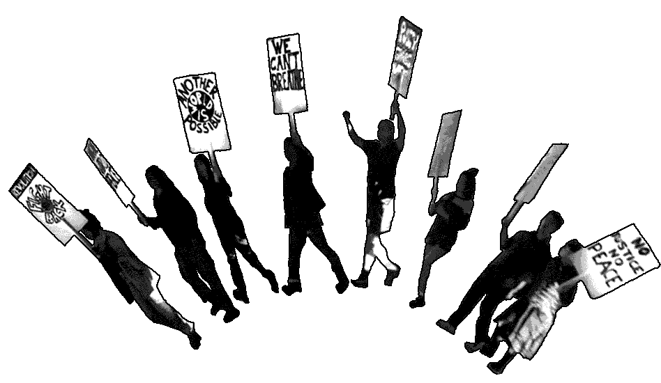 animated protesters marching